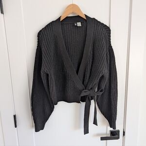 ✨4 for 12 H&M Black Chunky Knit Wrap Cardigan Tie Waist – Size S